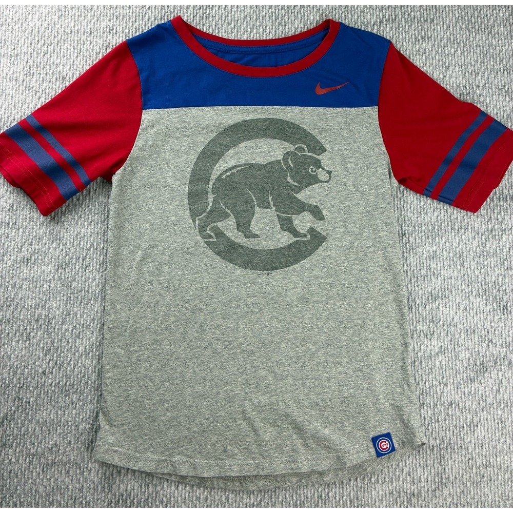 Nike Chicago Cubs Women's Small Colorblock T Shirt Gray Red Blue MLB